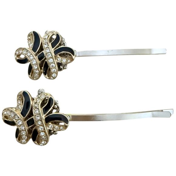 Bridal Hairpin Formal Black Silver Rhinestone Hair Pin Clips Wedding Accessories - Picture 2 of 5